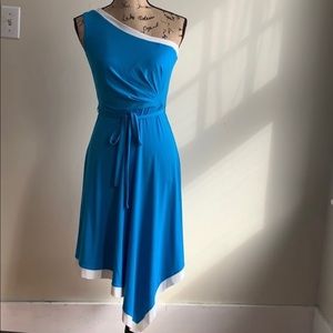 New York & Co. blue white belted dress S